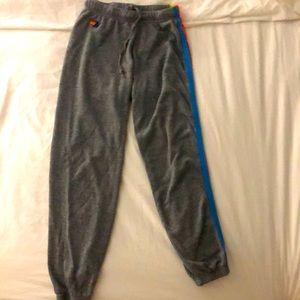 WOMEN’S 5 STRIPE SWEATPANTS - GREY// NEON RAINBOW